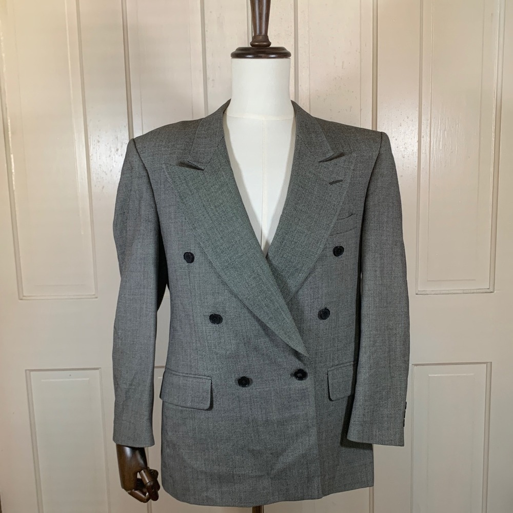 Vintage Biella Kuppenheimer Blazer Mens 42L Gray Super 80s Wool Double Breasted